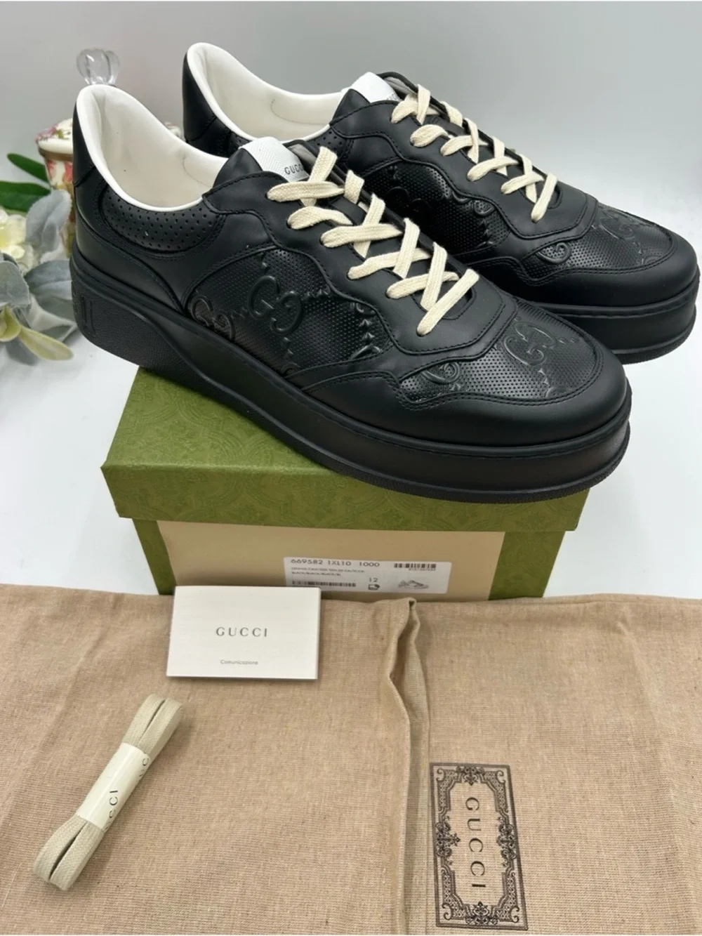 Gucci GG embossed leather sneakers size 12 fits 13 US made in Italy